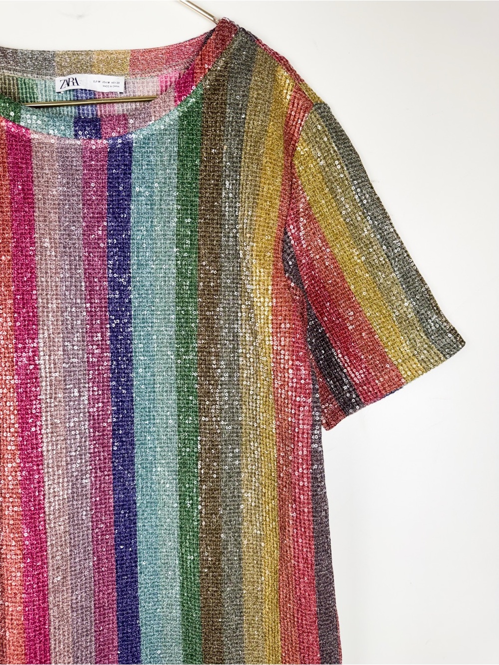 Zara Sz M Rainbow Stripe Sparkly Sequin Midi Dress Bloggers Fav Festival Disco - Picture 8 of 13